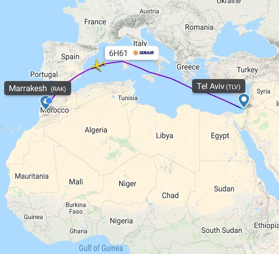 Trajet du vol 6H61 d'Israir
