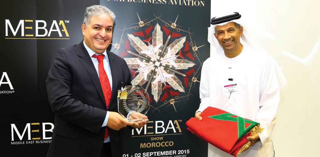 Khalid Hadachi (VIP Jet Flight), à gauche, et Ali Al Naqbi (MEBAA) à l'annonce de la tenu du Salon MEBAA au Maroc
