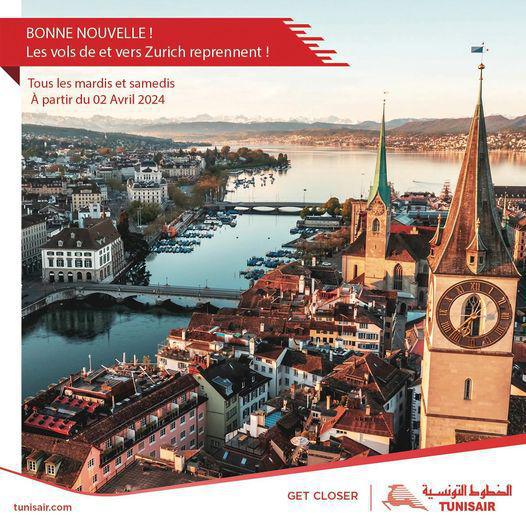 Reprise des Vols Tunisair vers Zurich en 2024