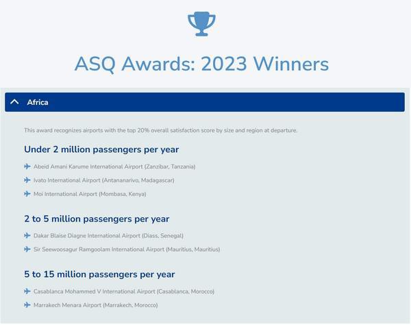 Les aéroports Marrakech-Menara et Mohammed V remportent les plus hautes distinctions dans le Classement ASQ de l'ACI pour 2023