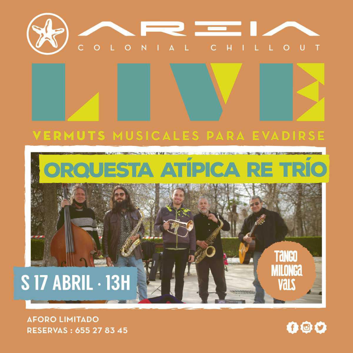 Areia Live presenta ORQUESTA ATÍPICA RE TRÍO – tango / milonga / vals Areia Live presenta ORQUESTA ATÍPICA RE TRÍO – tango / milonga / vals