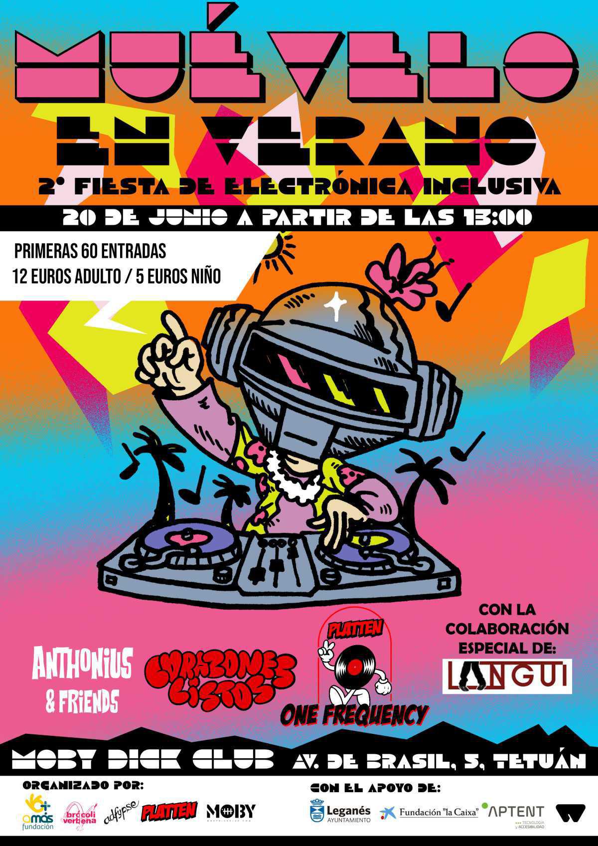 MUÉVELO EN VERANO – 2ª FIESTA DE ELECTRÓNICA INCLUSIVA CON EL LANGUI, ANTHONIUS & FRIENDS, CORAZONES LISTOS Y ONE FREQUENCY 
