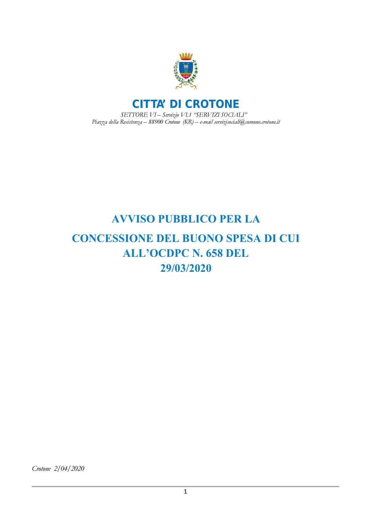 Comunicato stampa attivazione numeri di telefono dedicati BUONI SPESA