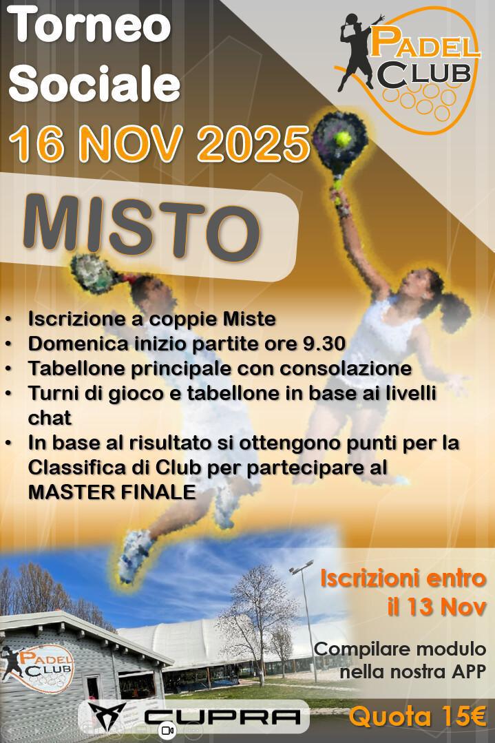 Iscrizione Torneo Sociale 16 NOV MISTO