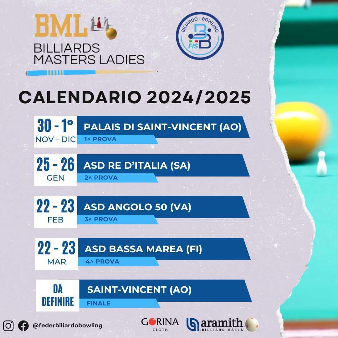 CALENDARIO "BILLIARDS MASTERS LADIES" 2024/2025