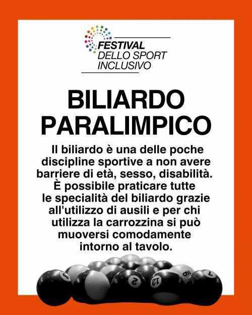 IL BILIARDO PARALIMPICO PRESENTE AL FESTIVAL DELLO SPORT INCLUSIVO 2025