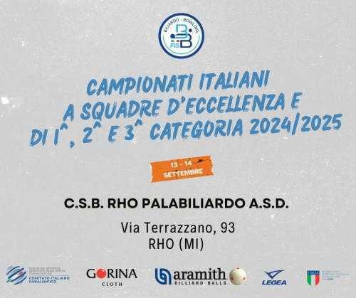 CAMPIONATI ITALIANI A SQUADRE D’ECCELLENZA E DI 1ª, 2ª E 3ª CATEGORIA 2024/2025 CAMPIONATI ITALIANI A SQUADRE D’ECCELLENZA E DI 1ª, 2ª E 3ª CATEGORIA 2024/2025