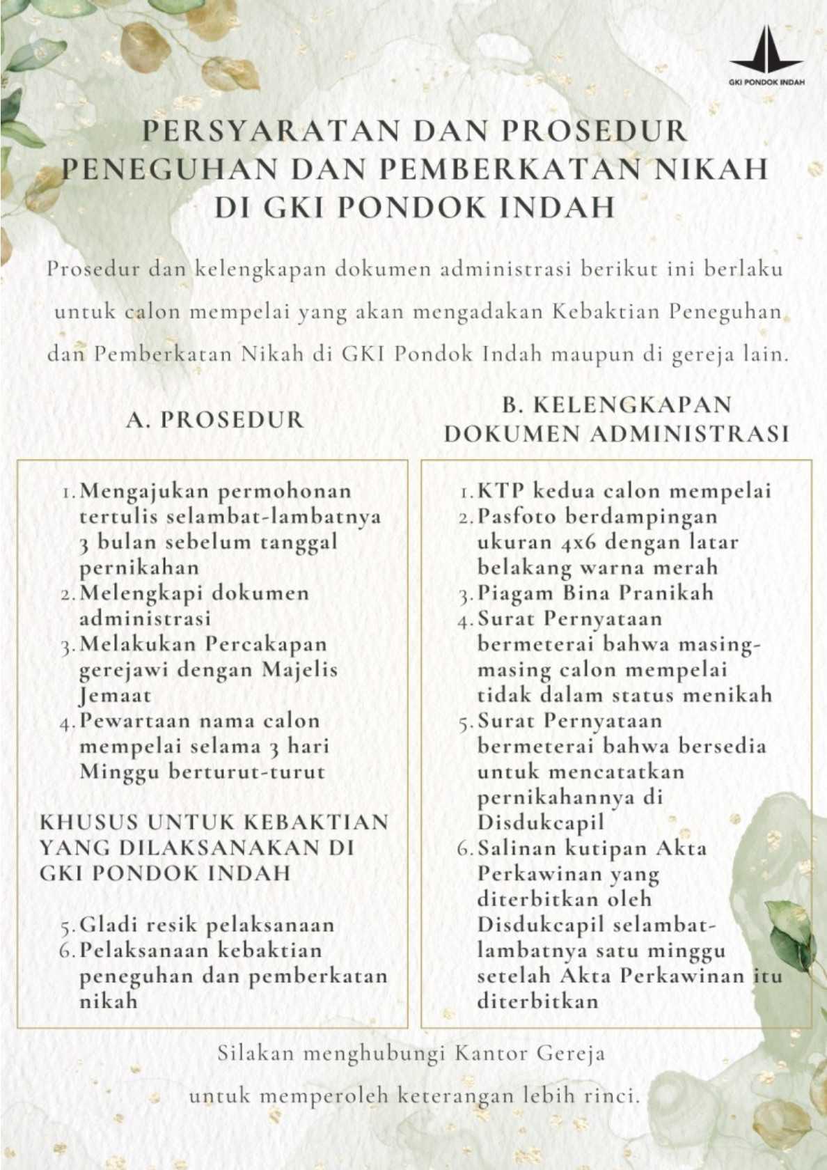 Persyaratan Peneguhan dan Pemberkatan Nikah
