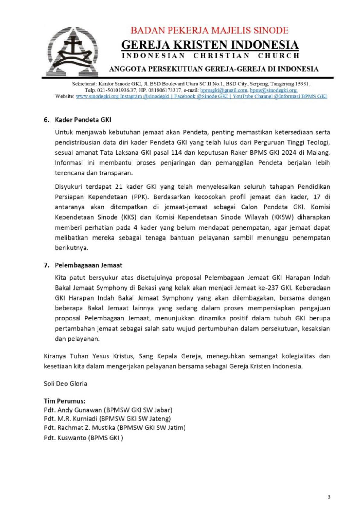 Pesan Pastoral Sinode