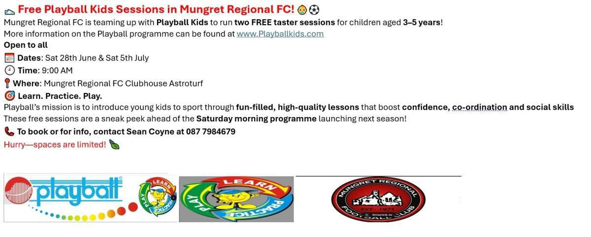 Mungret Regional - FREE playball sessions this summer