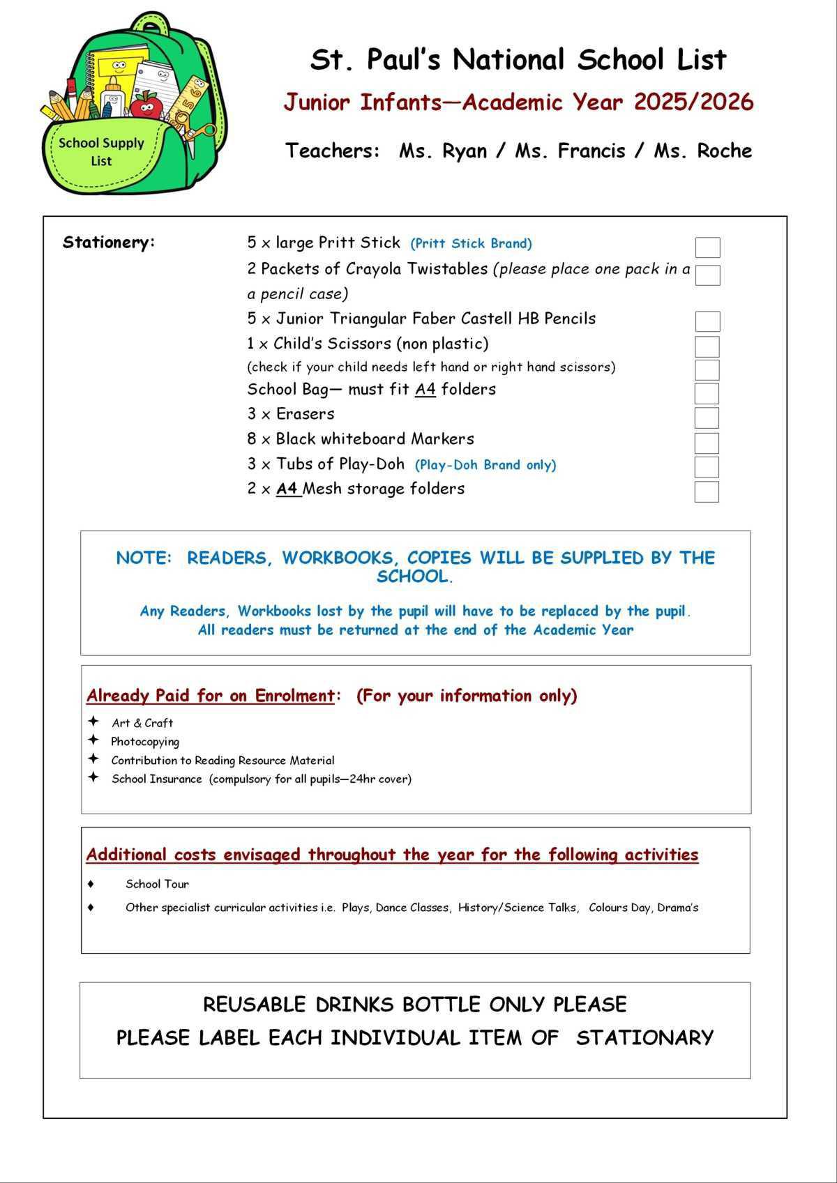 Supply List Sept 2025