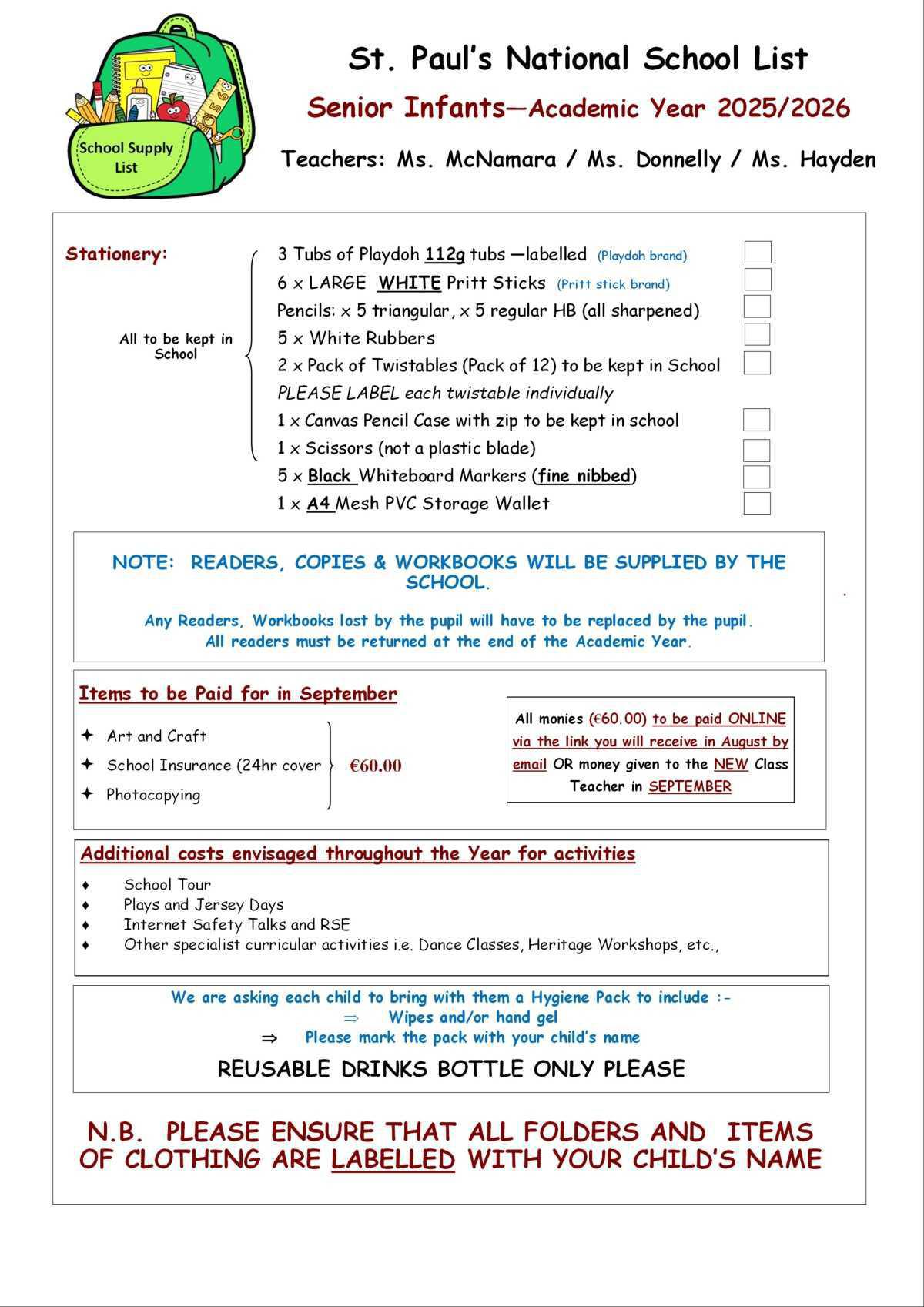 Supply List Sept 2025