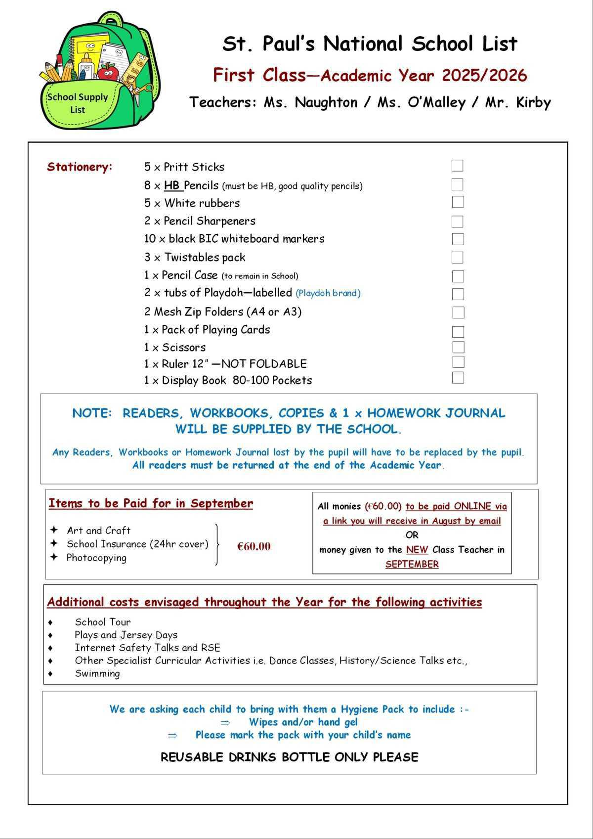 Supply List Sept 2025