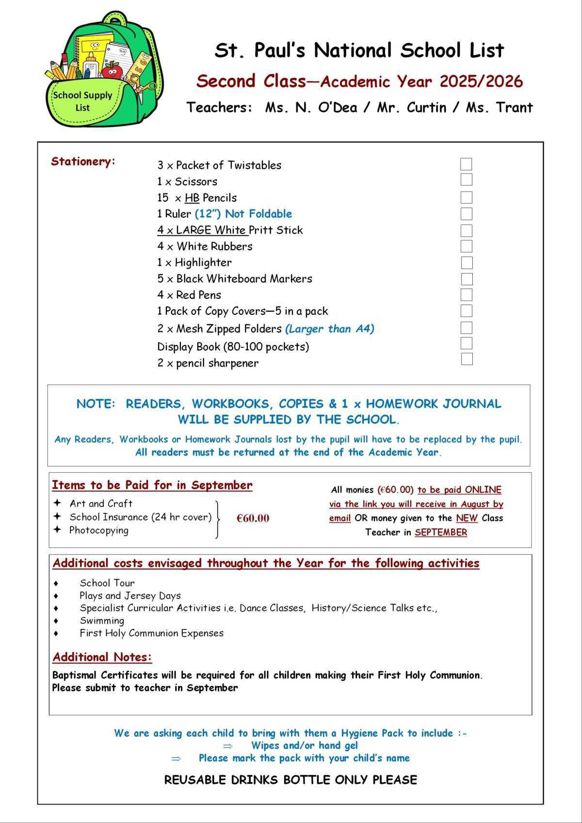 Supply List Sept 2025