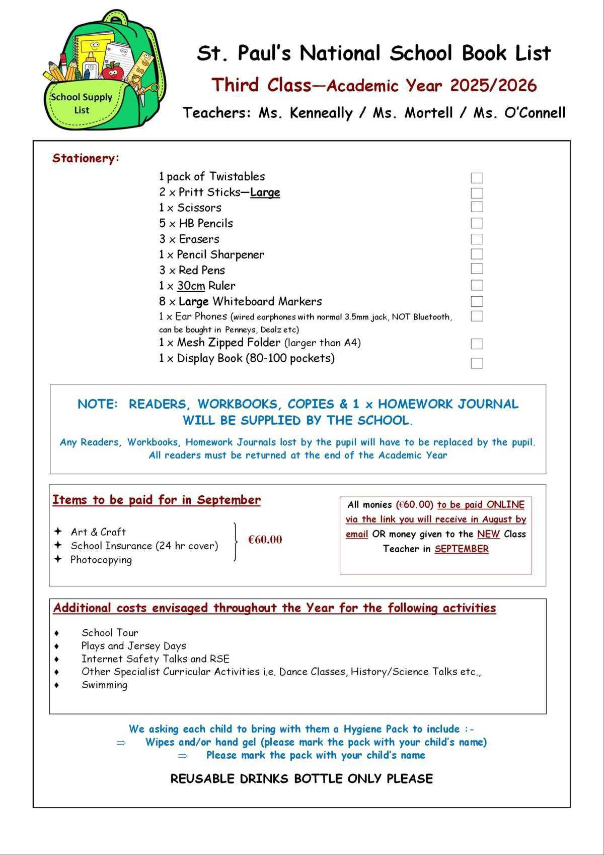 Supply List Sept 2025