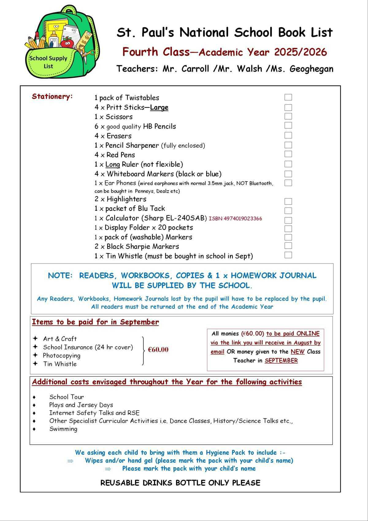 Supply List Sept 2025