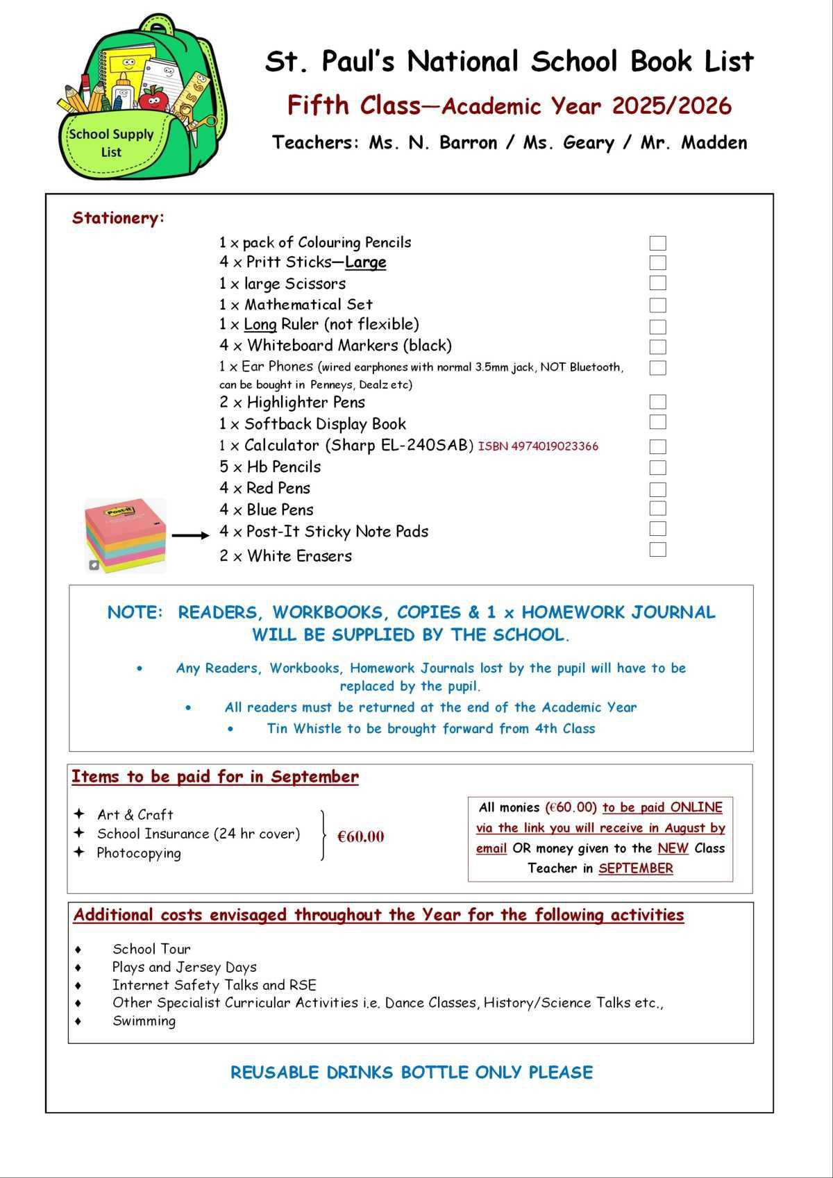 Supply List Sept 2025