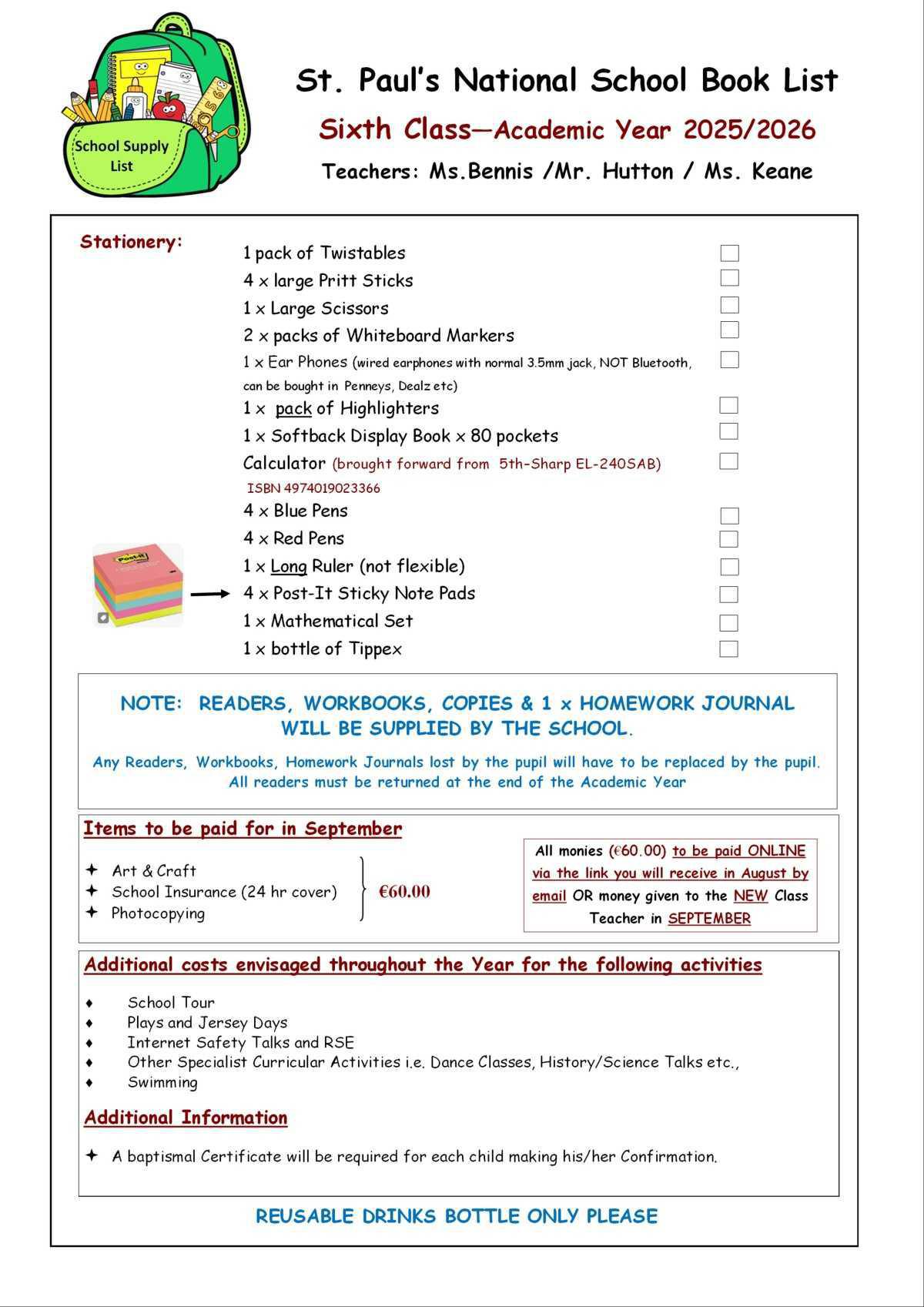 Supply List Sept 2025