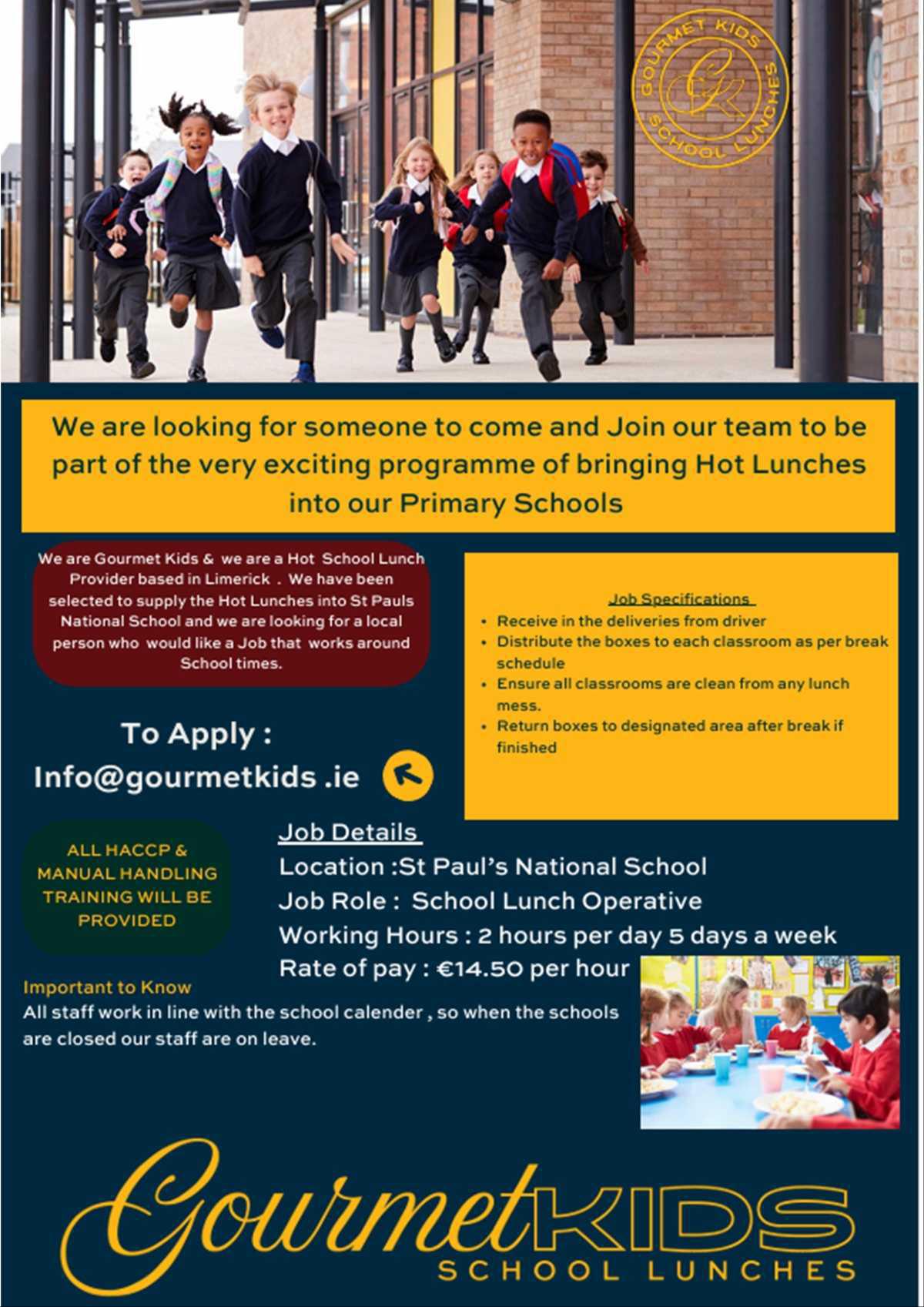 Job Advert - Gourmet Kids School Meals Job Advert - Gourmet Kids School Meals