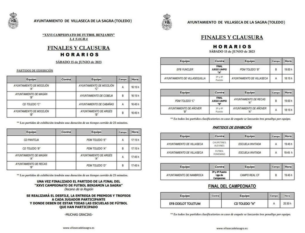 PROGRAMA CLAUSURA XXVI CAMPEONATO DE FÚTBOL BENJAMÍN VILLASECA DE LA SAGRA