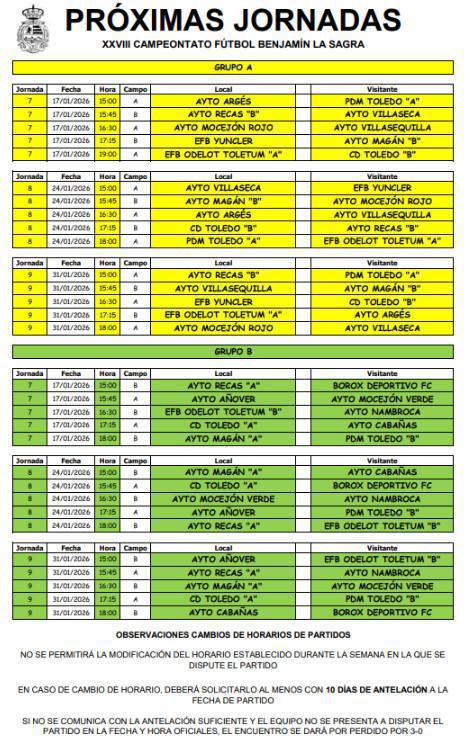 Horarios oficiales de las Jornadas 7, 8 y 9 Horarios oficiales de las Jornadas 7, 8 y 9