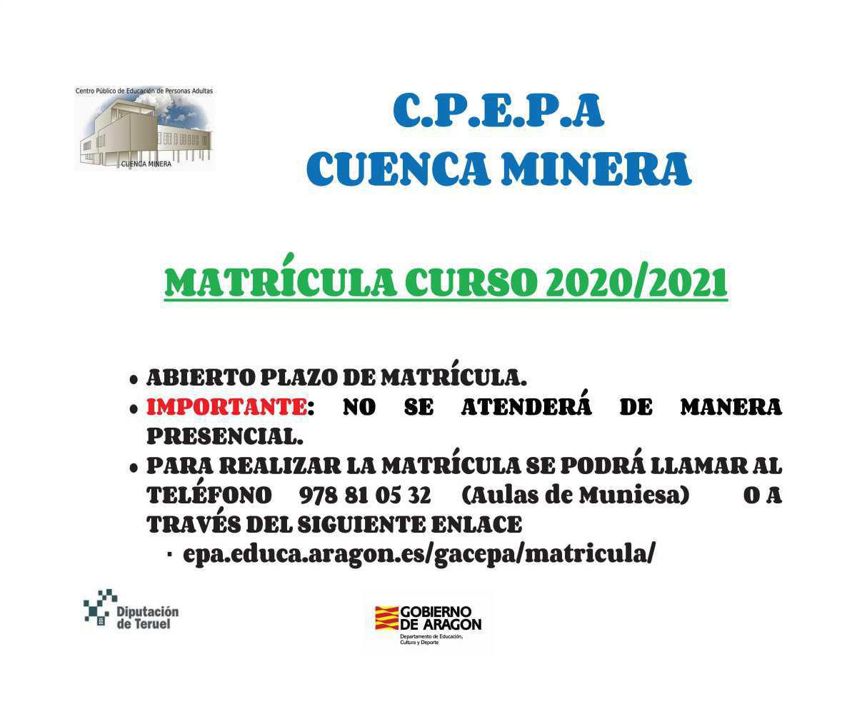 MUNIESA ESCUELA DE ADULTOS. MATRÍCULA Y COVID MUNIESA ESCUELA DE ADULTOS. MATRÍCULA Y COVID