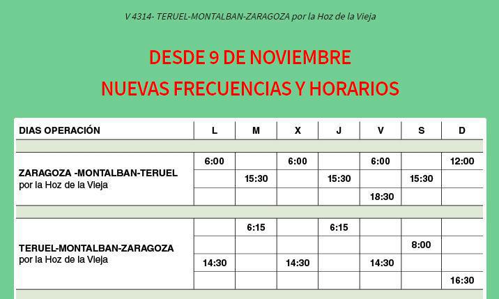 NUEVOS HORARIOS AUTOBUS. ZARAGOZA-MUNIESA-TERUEL