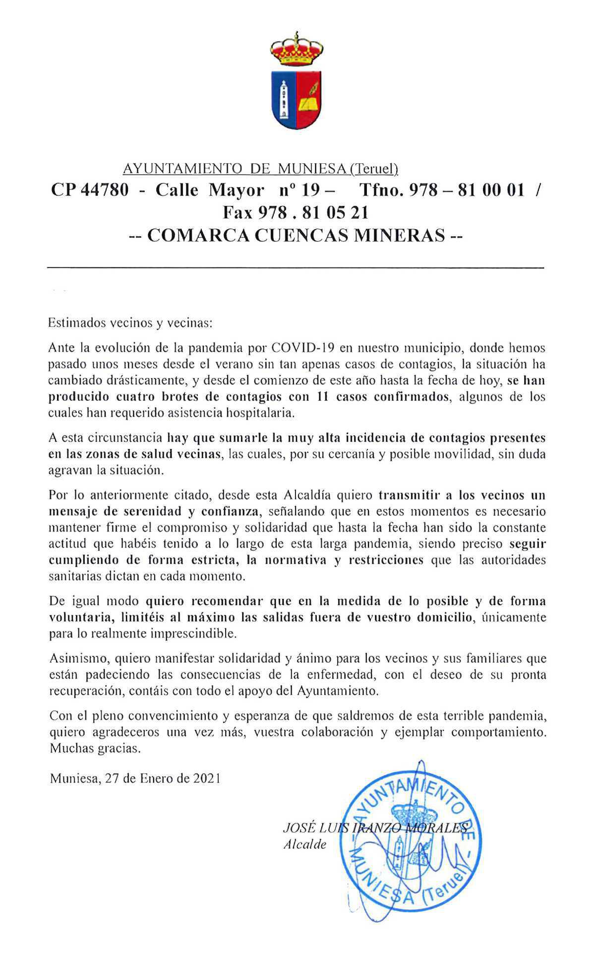 MUNIESA. SITUACIÓN DE LA PANDEMIA DE LA COVID-19 MUNIESA. SITUACIÓN DE LA PANDEMIA DE LA COVID-19