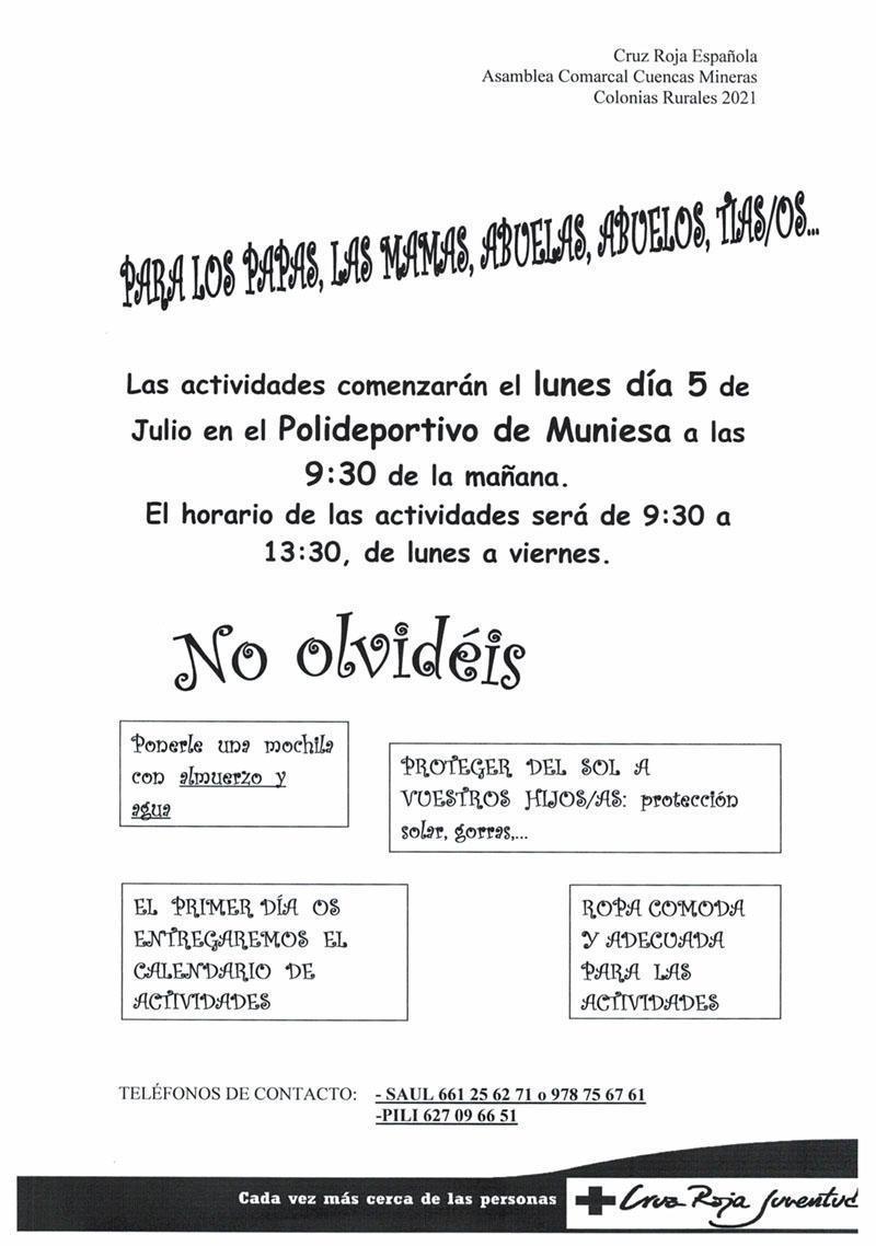 MUNIESA. COLONIAS DE VERANO. EDAD + 4 AÑOS