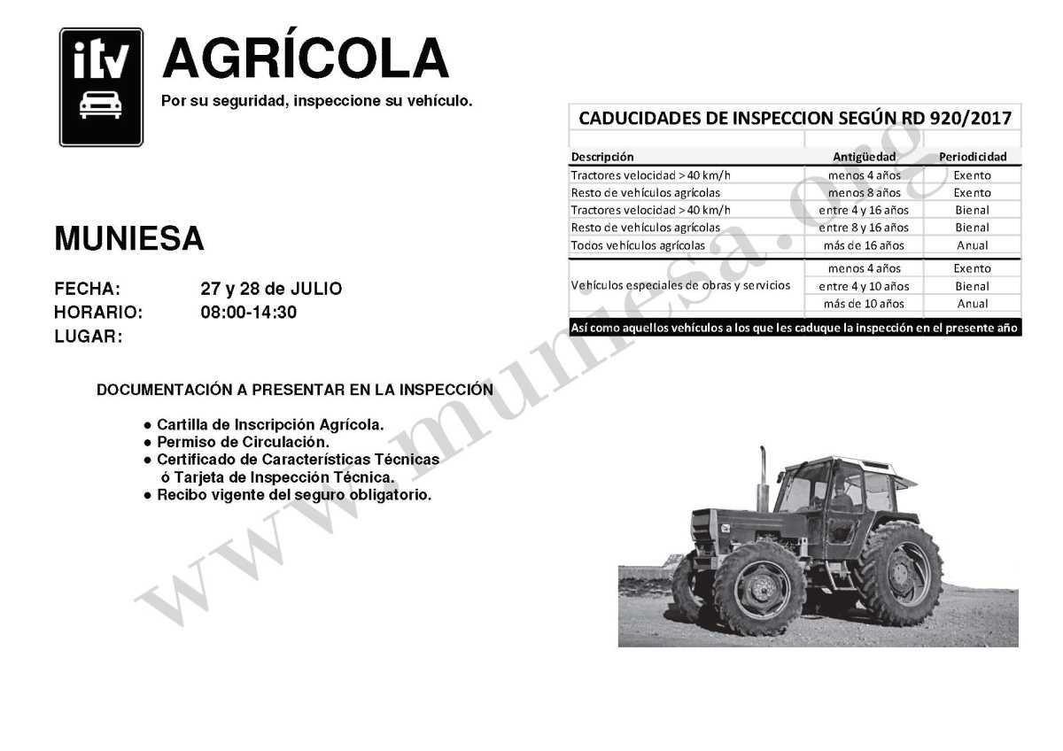 MUNIESA. FECHAS PARA LA I.T.V. AGRARIA MUNIESA. FECHAS PARA LA I.T.V. AGRARIA