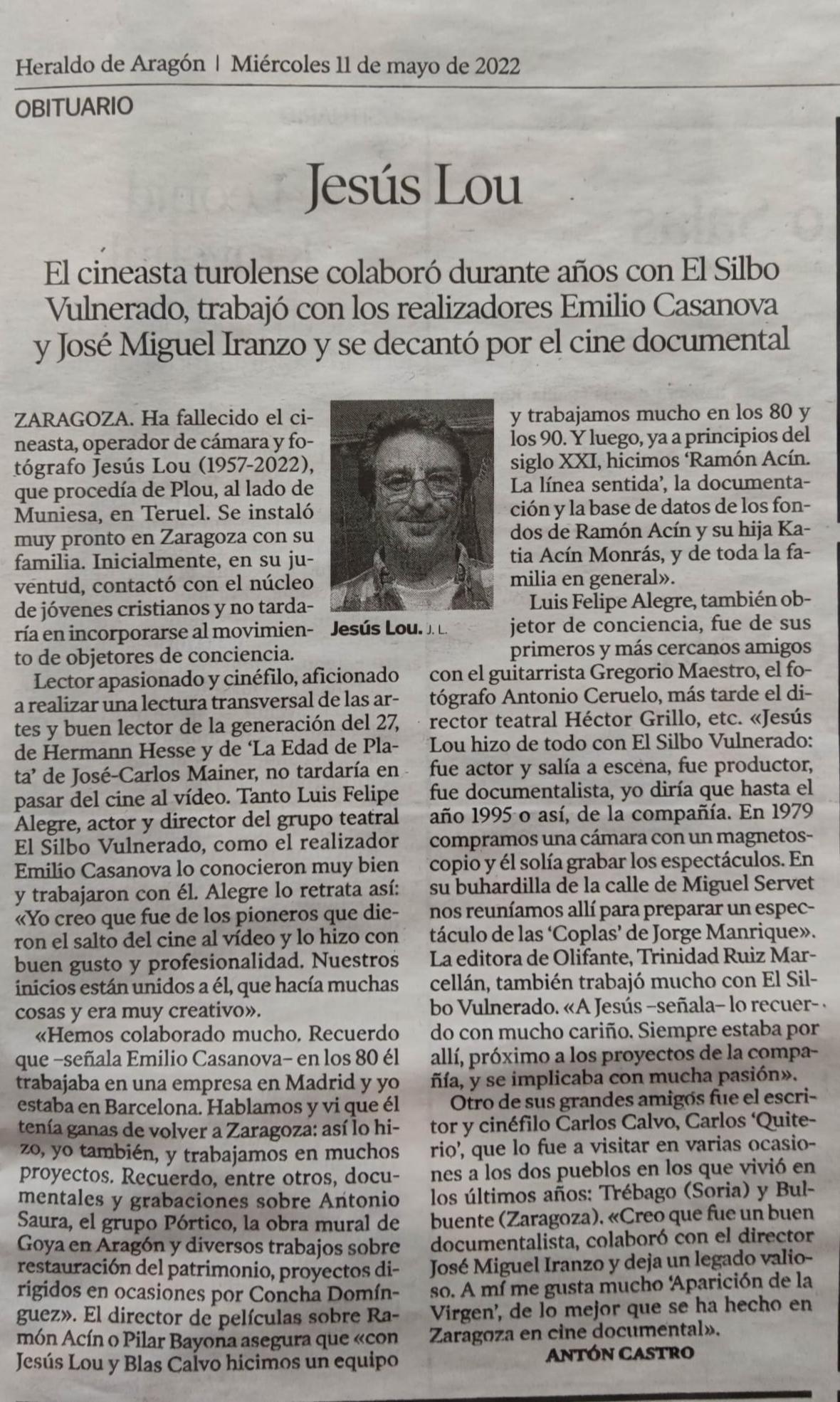 MUNIESA. FALLECE D. JESÚS LOU ROYO MUNIESA. FALLECE D. JESÚS LOU ROYO