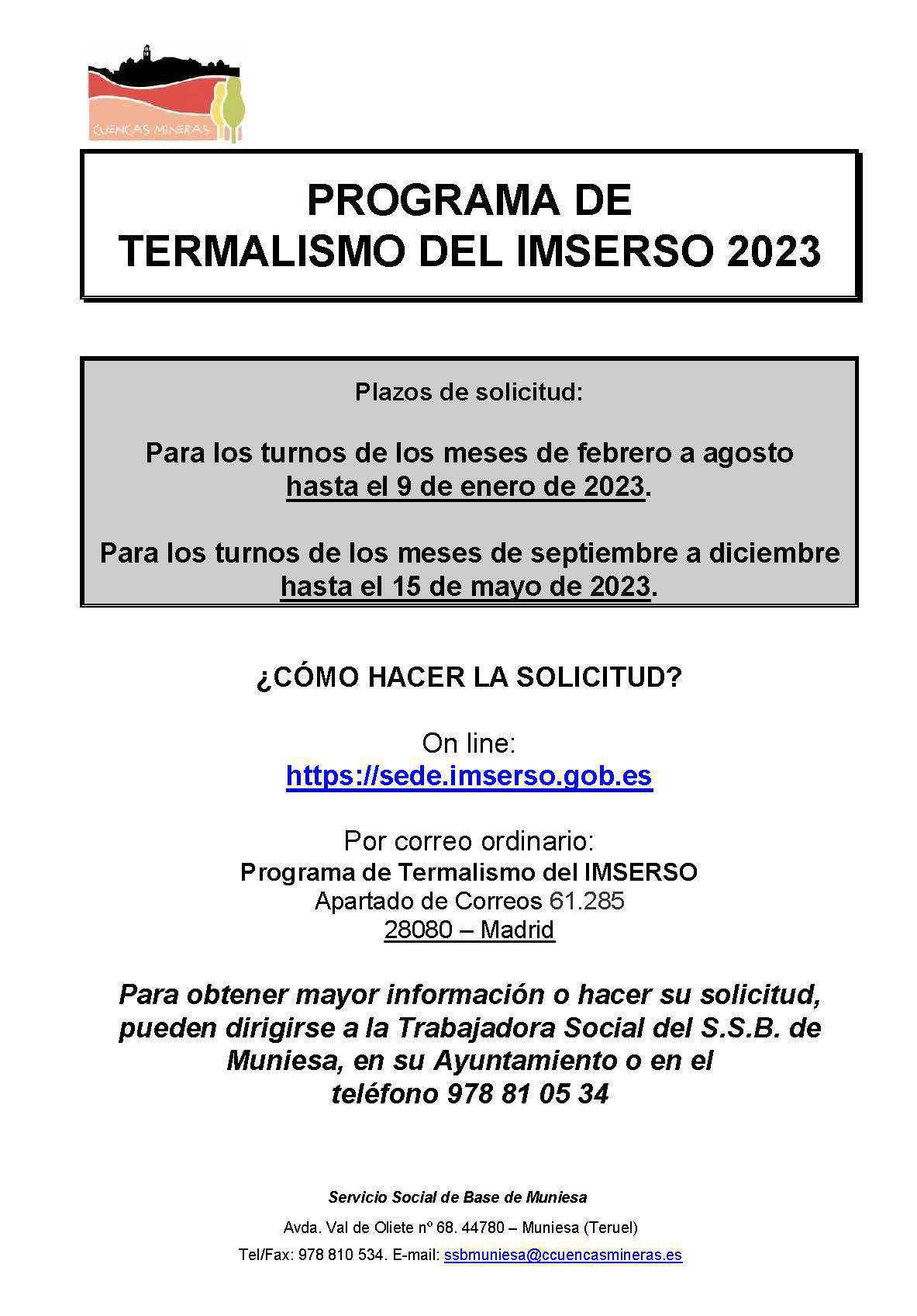 MUNIESA. MAYORES Y CAMPAÑA DE TERMALISMO MUNIESA. MAYORES Y CAMPAÑA DE TERMALISMO