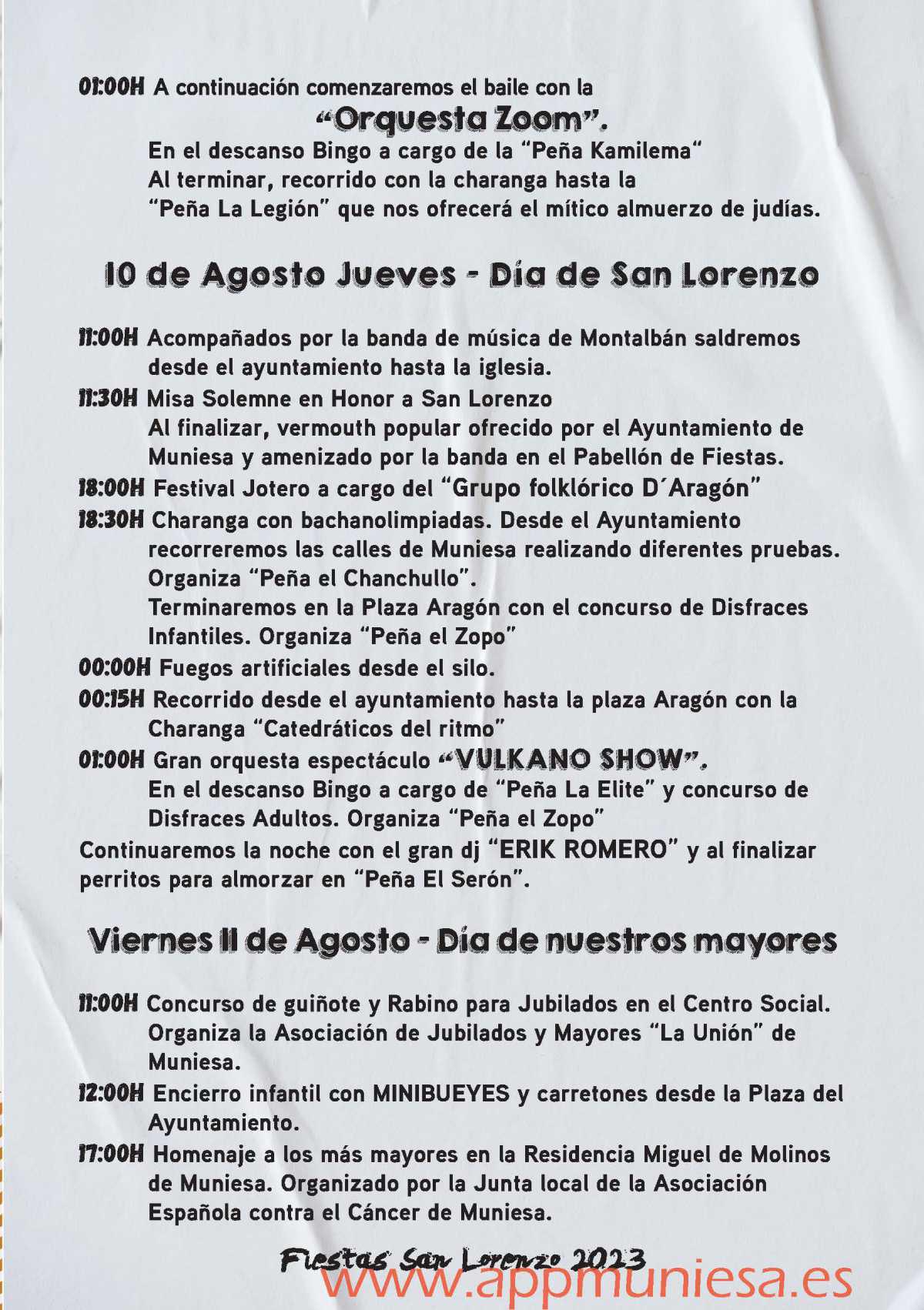 MUNIESA. PROGRAMA SAN LORENZO 2023