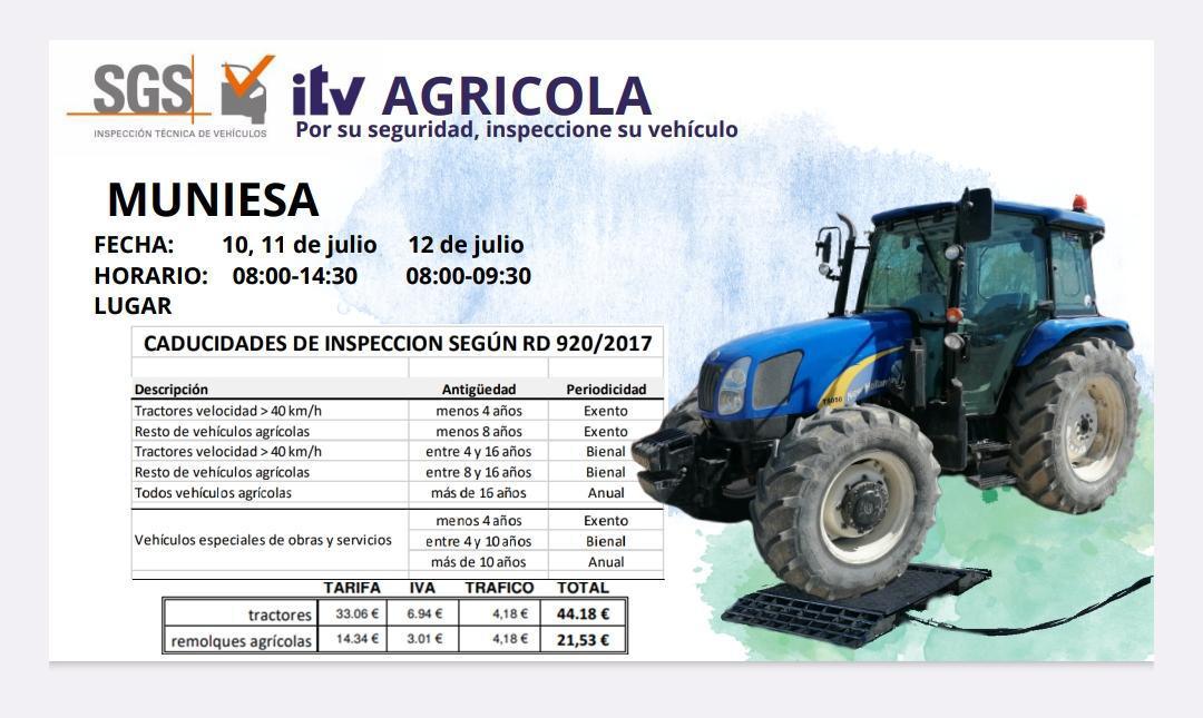 MUNIESA. SERVICIO DE ITV AGRÍCOLA MUNIESA. SERVICIO DE ITV AGRÍCOLA