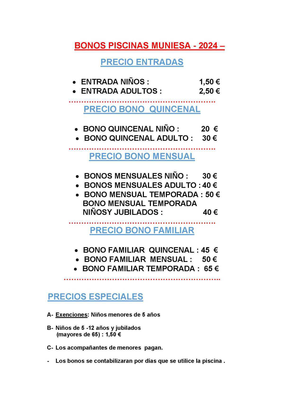 MUNIESA. PISCINAS HORARIOS Y PRECIOS 