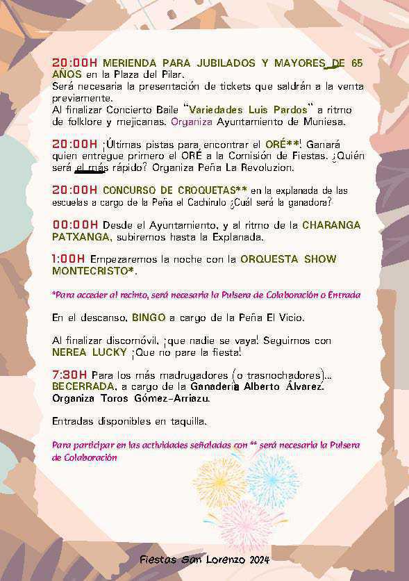 MUNIESA. PROGRAMA SAN LORENZO 2024 MUNIESA. PROGRAMA SAN LORENZO 2024