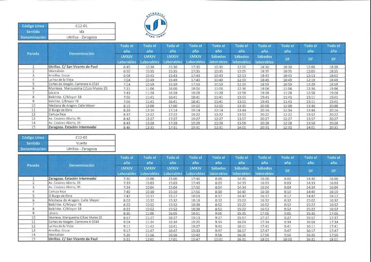 MUNIESA. NUEVOS HORARIOS AUTOBÚS