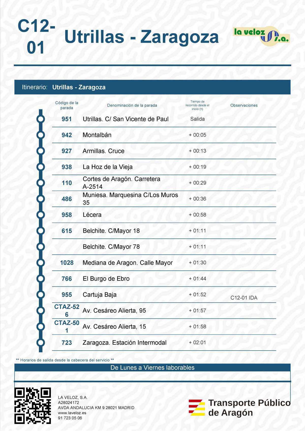 MUNIESA. NUEVOS HORARIOS AUTOBÚS