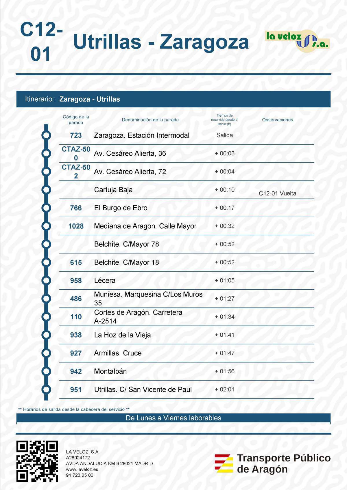 MUNIESA. NUEVOS HORARIOS AUTOBÚS