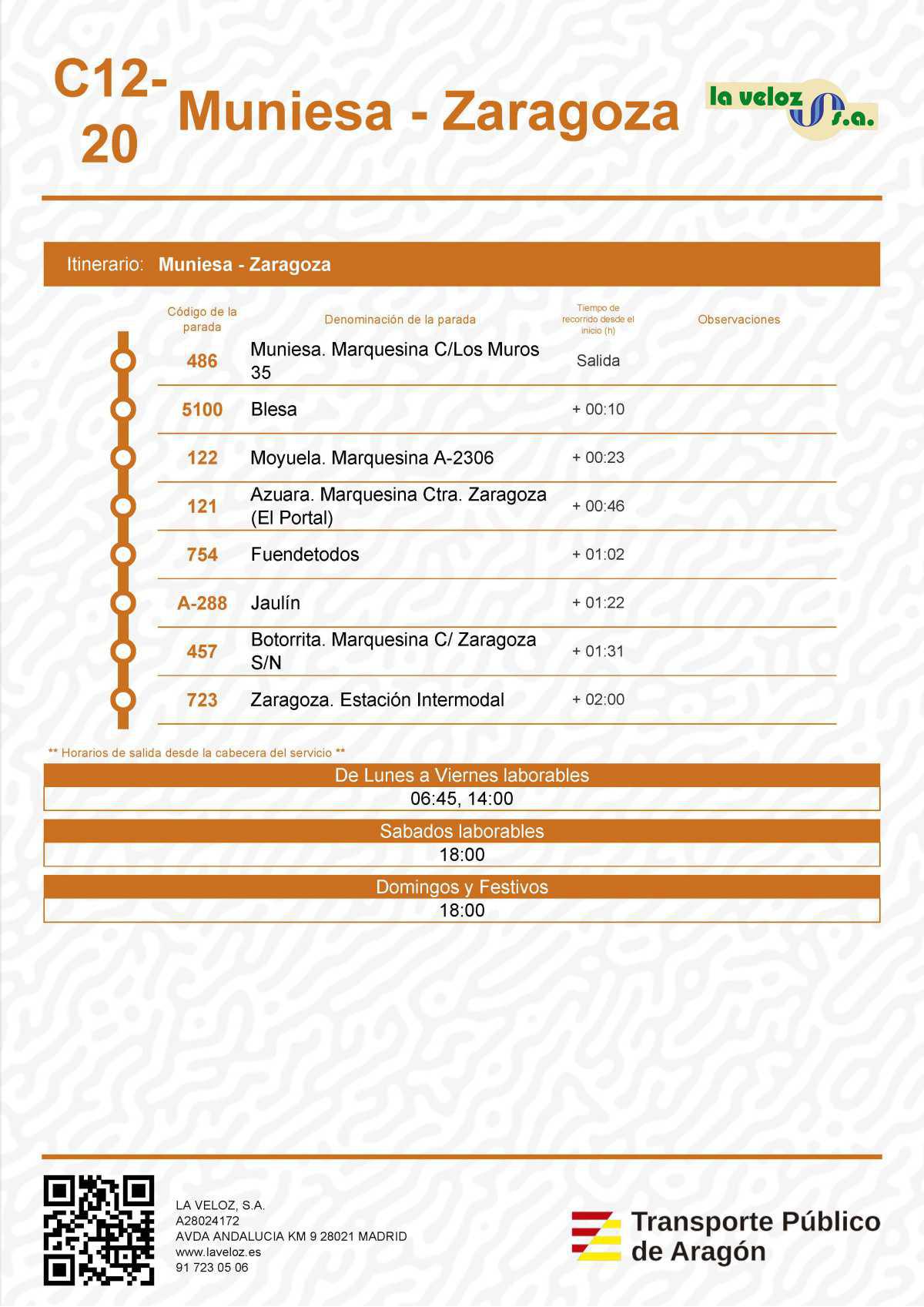 MUNIESA. NUEVOS HORARIOS AUTOBÚS