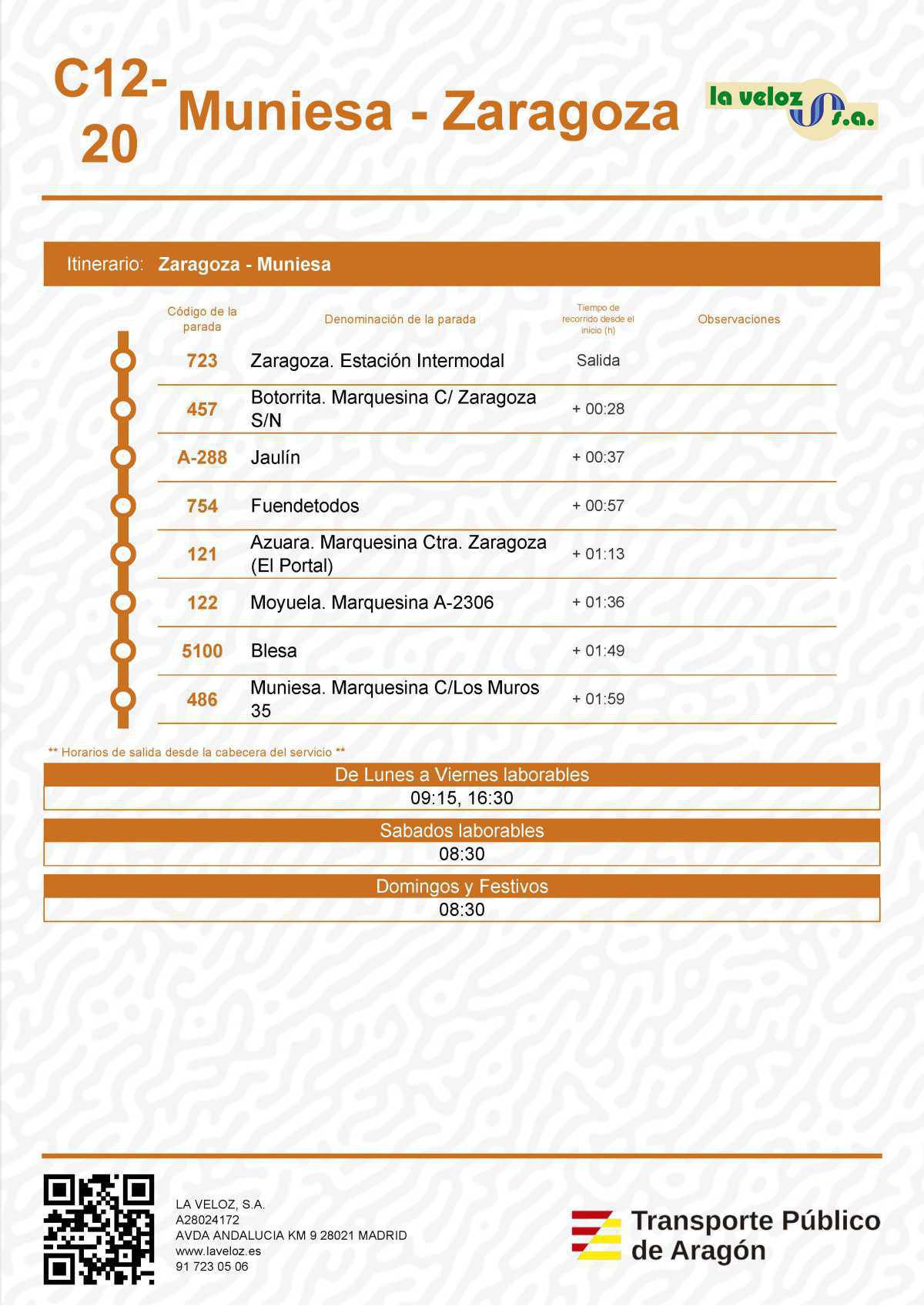 MUNIESA. NUEVOS HORARIOS AUTOBÚS MUNIESA. NUEVOS HORARIOS AUTOBÚS
