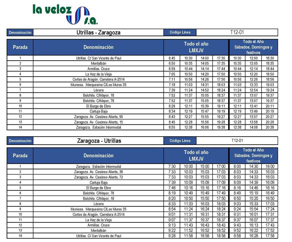 MUNIESA. CAMBIOS HORARIOS AUTOBÚS