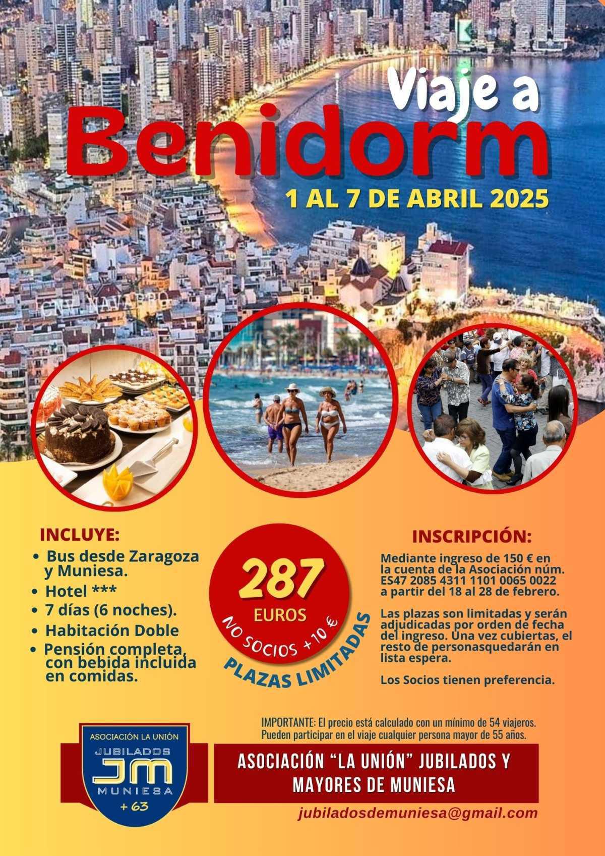 MUNIESA A BENIDORM ÚLTIMAS PLAZAS MUNIESA A BENIDORM ÚLTIMAS PLAZAS