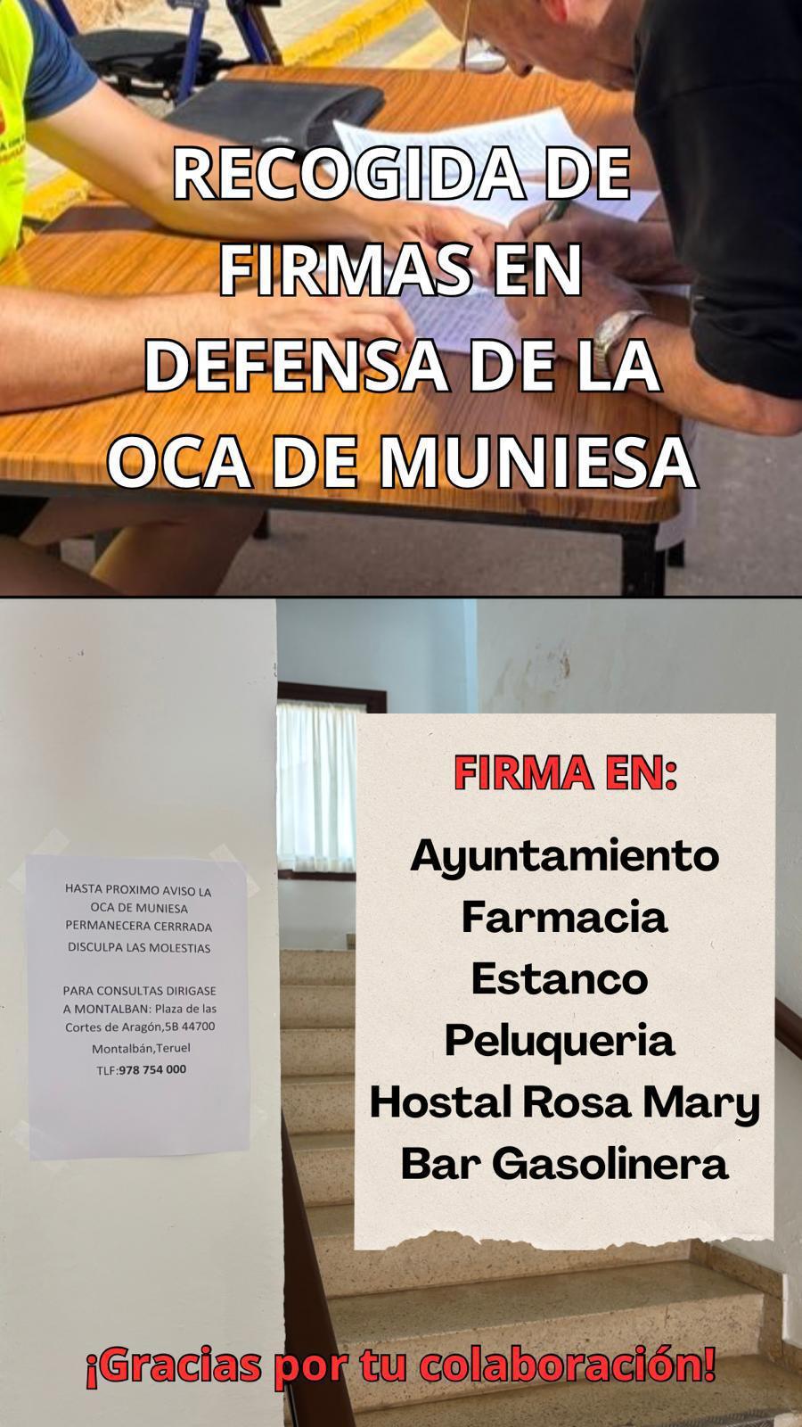 MUNIESA RECLAMA APERTURA DE LA OCA MUNIESA RECLAMA APERTURA DE LA OCA