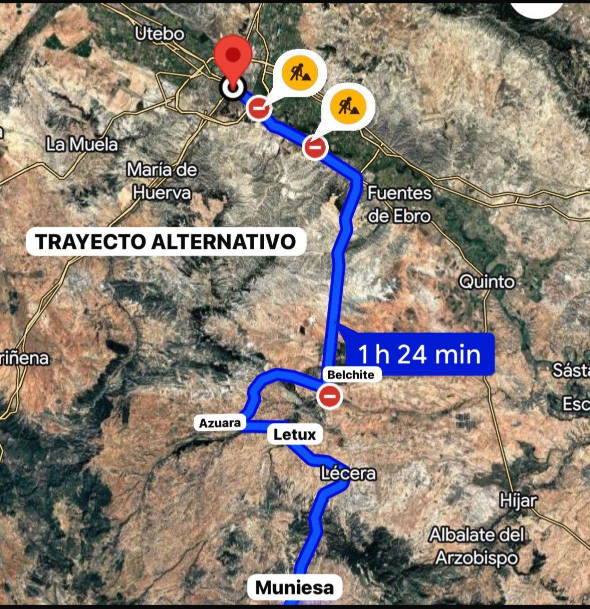 MUNIESA CORTADA CARRETERA A-222. ALTERNATIVAS 