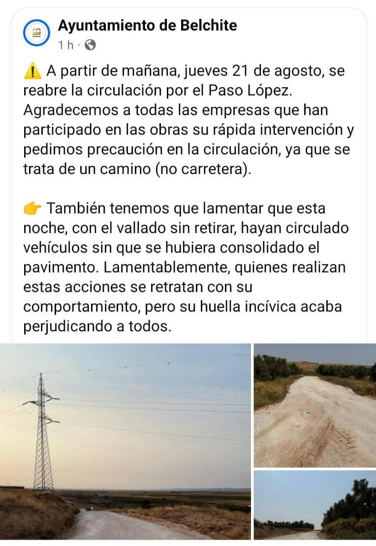 BELCHITE. ABIERTO CAMINO LOPEZ