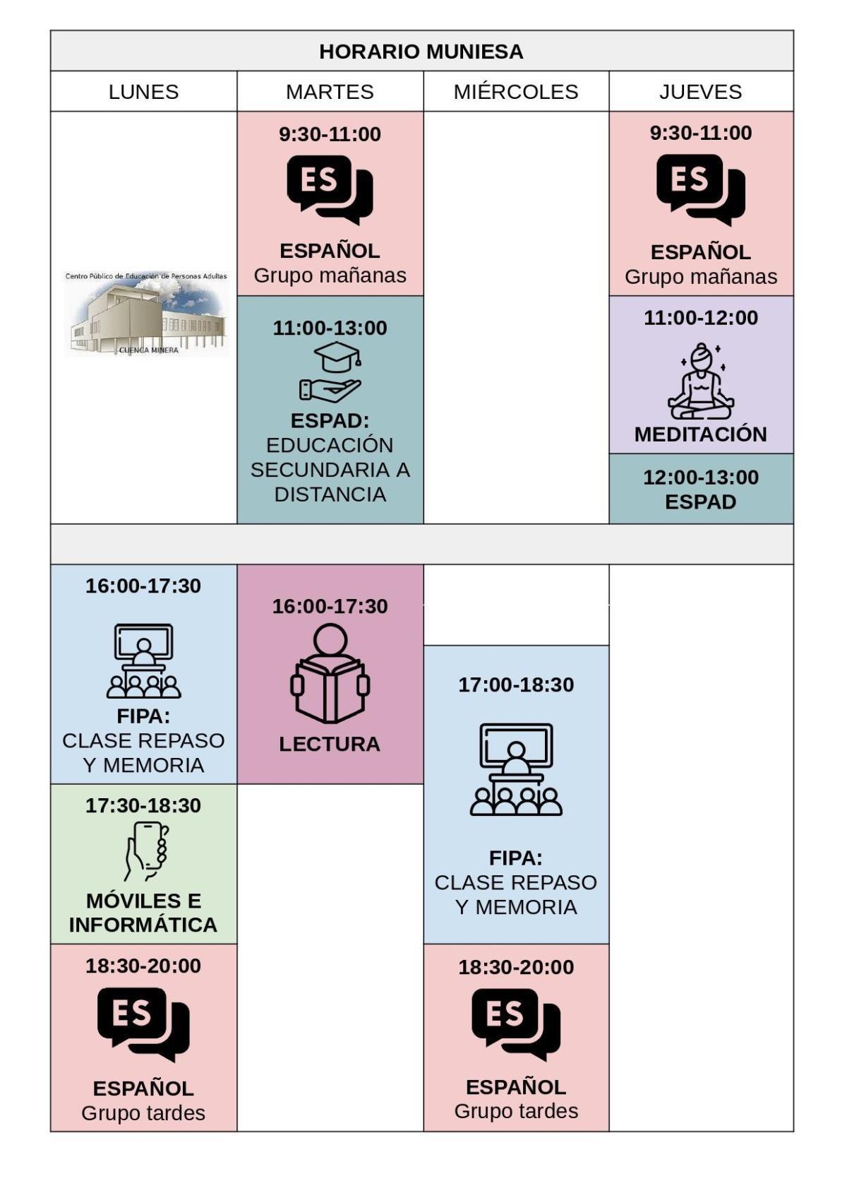 MUNIESA. HORARIO ESCUELA ADULTOS