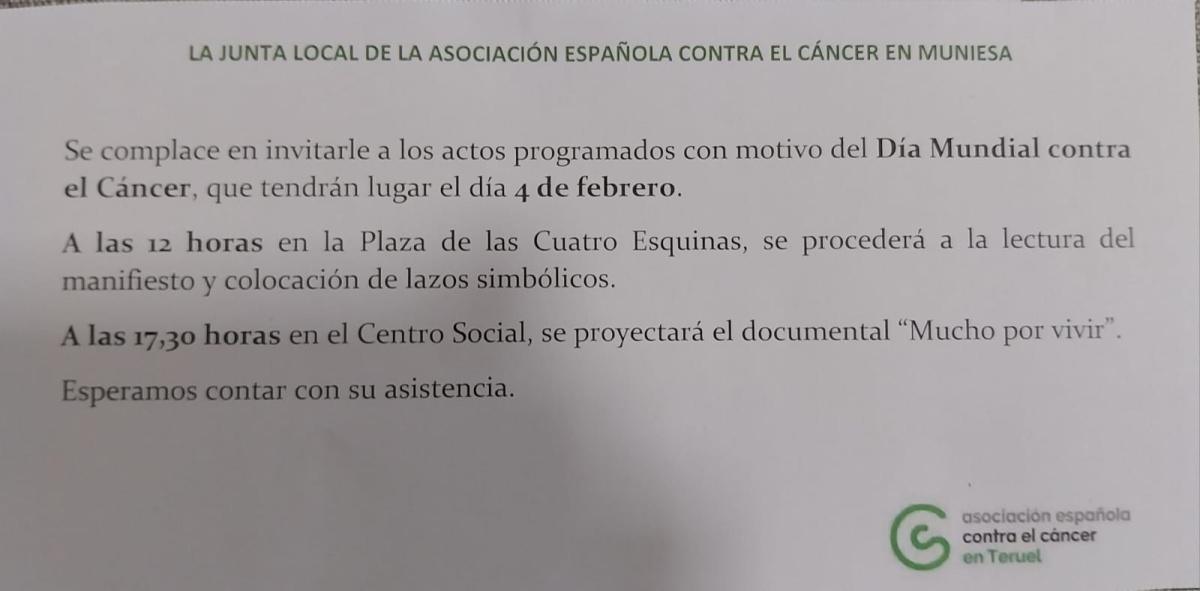 MUNIESA. ACTOS DEL DÍA DEL CÁNCER 