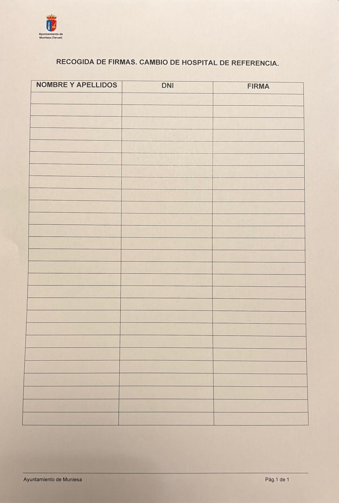 MUNIESA. RECOGIDA FIRMAS HOSPITAL MUNIESA. RECOGIDA FIRMAS HOSPITAL