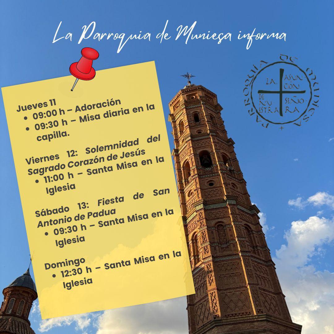 MUNIESA. HORARIOS MISAS PARROQUIA 